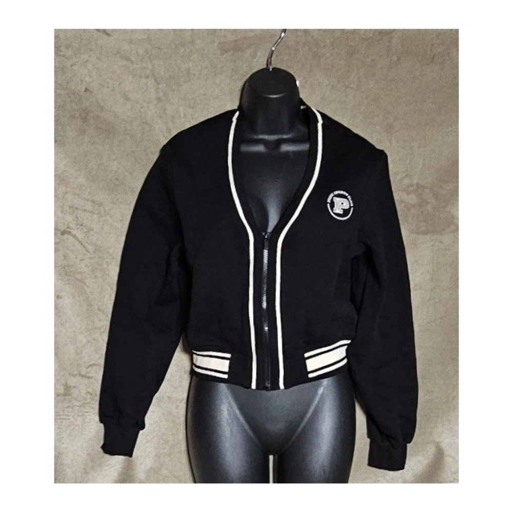 Victoria's Secret PINK Sports Club Full Zip Cropped Bomber Sweatshirt Black S